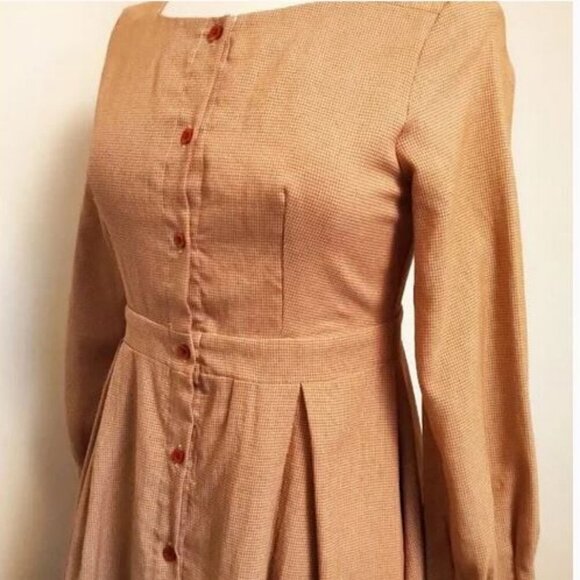 Vintage BOHO Cottagecore Long Sleeve Fit& Flare button down Gingham Shirt Dress - Picture 12 of 16